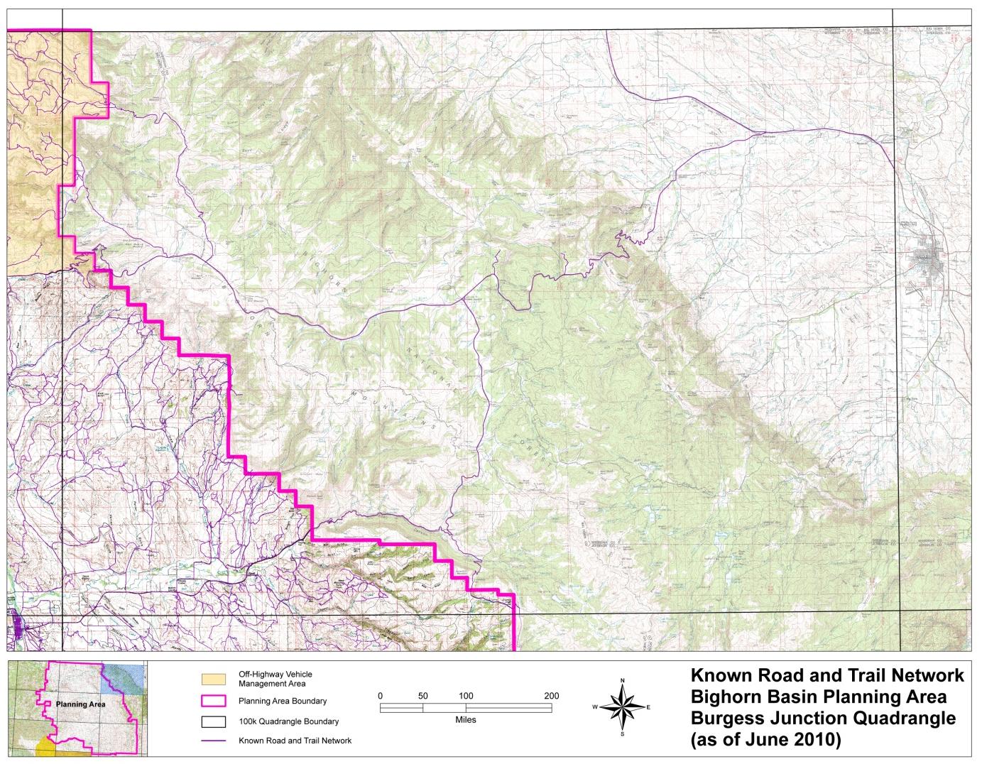 Known Road and Trail Network Bighorn Basin Planning Area, Burgess Junction Quadrangle