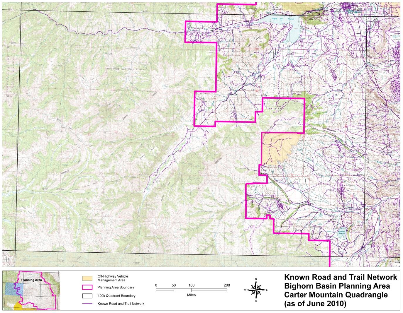 Known Road and Trail Network Bighorn Basin Planning Area, Carter Mountain Quadrangle