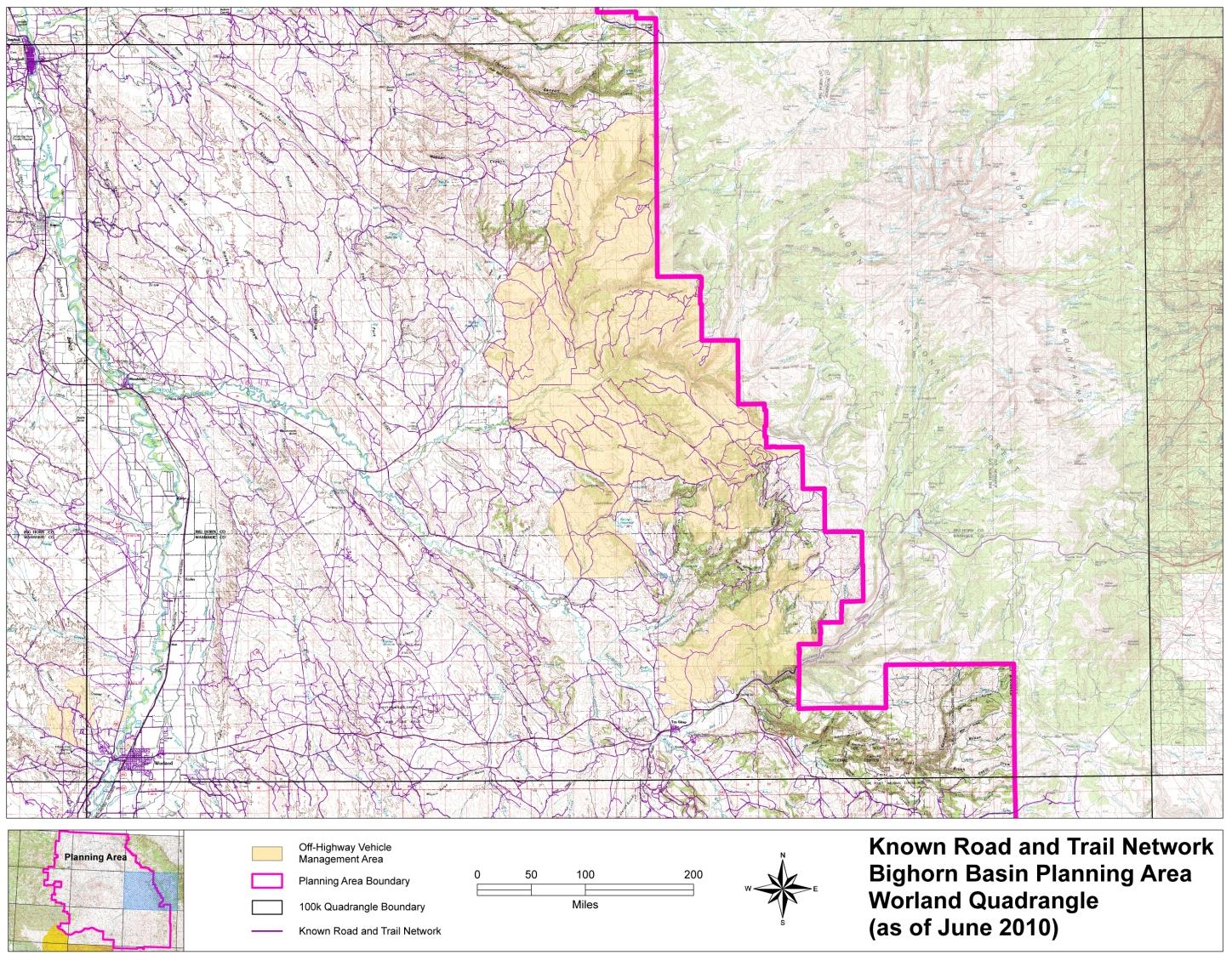 Known Road and Trail Network Bighorn Basin Planning Area, Worland Quadrangle