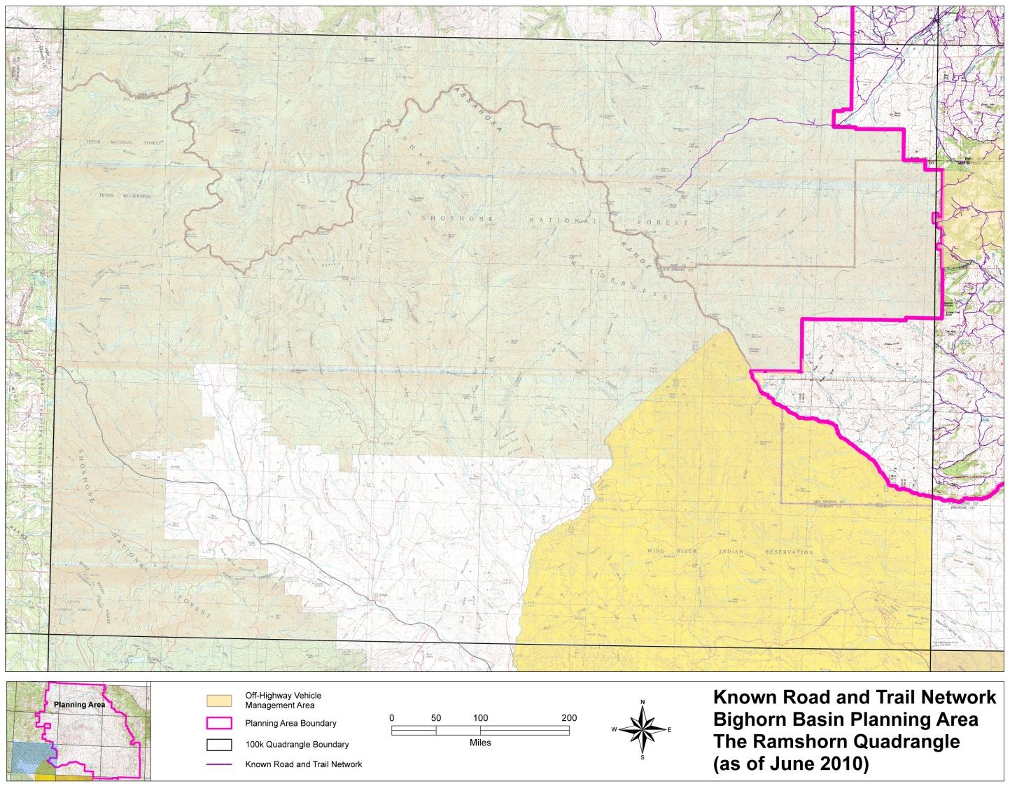 Known Road and Trail Network Bighorn Basin Planning Area, The Ramshorn Quadrangle