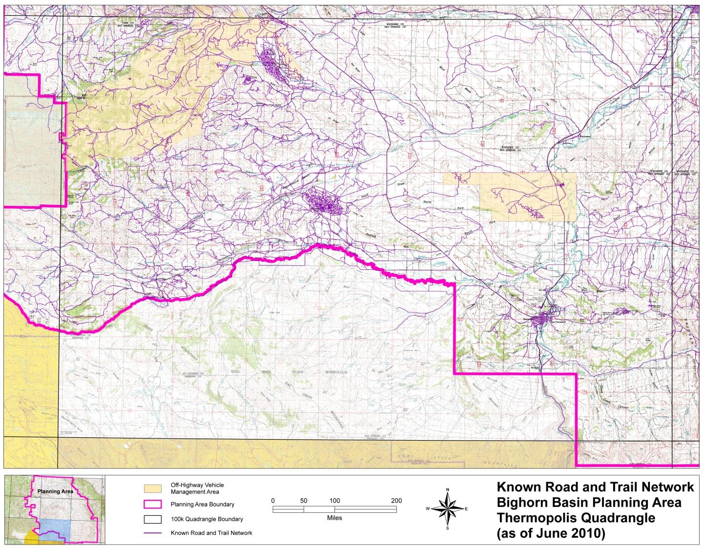 Known Road and Trail Network Bighorn Basin Planning Area, Thermopolis Quadrangle